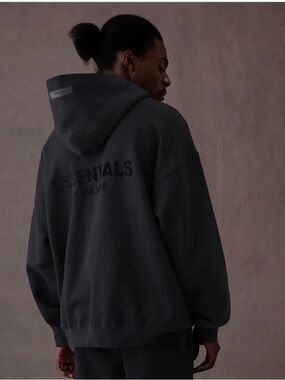 Essentials Men's Dark Charcoal Back-Logo Hoodie